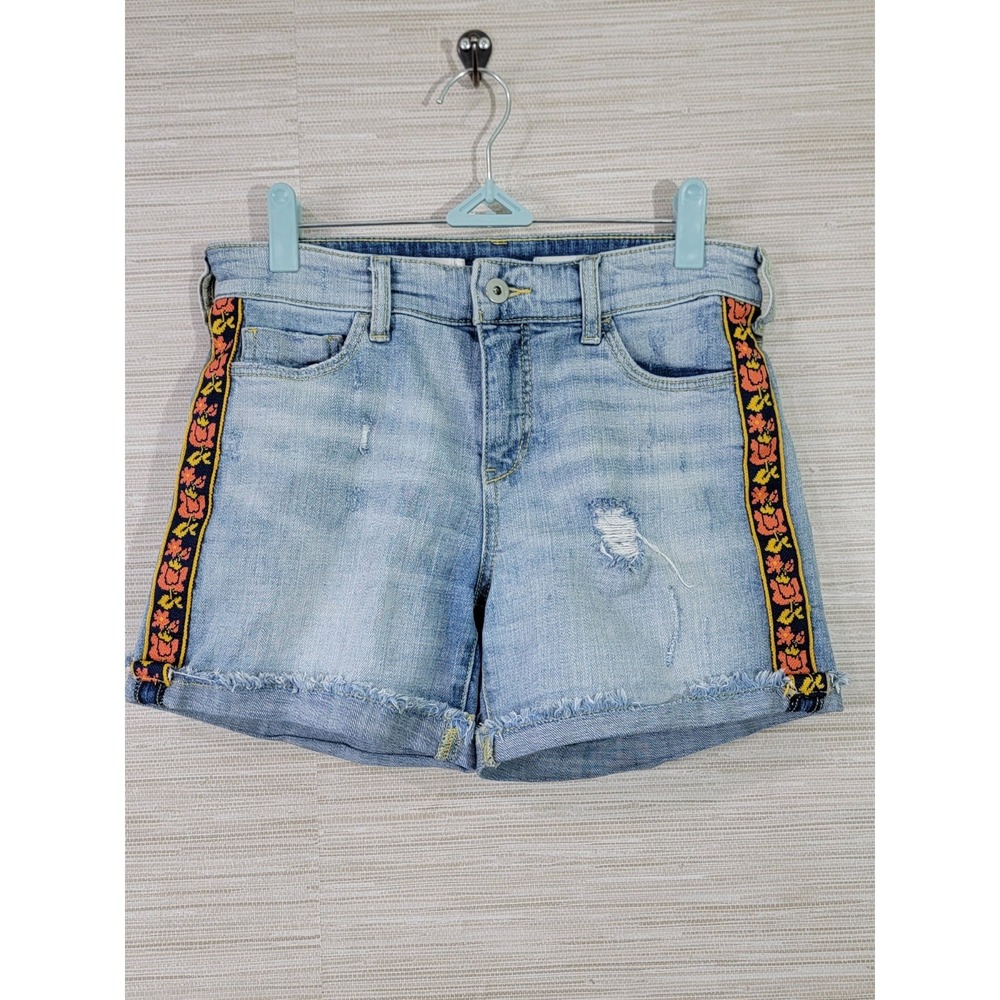 Pilcro Women's Slim Boyfriend Denim‎ Shorts Sz 25 Floral Trim Distressed